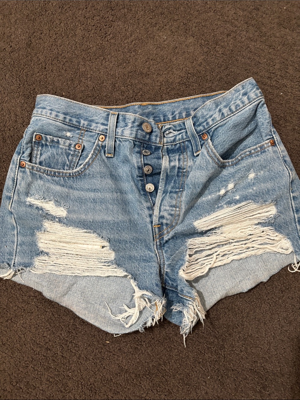 Levi's Distressed High-Rise Denim Shorts - Light Blue